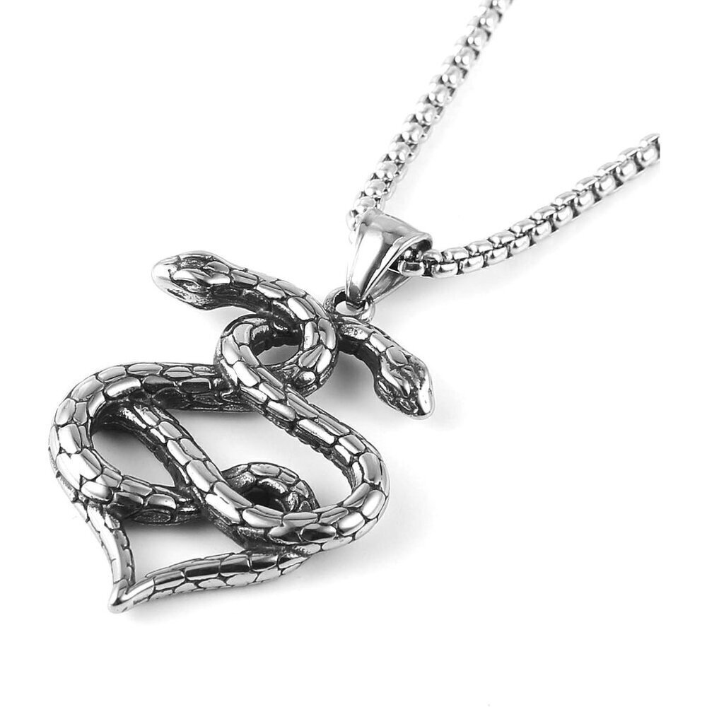 Men's Two-headed snake silver Gothic Stainless Steel Snake Pendant Chain Jewlery - Picture 3 of 6